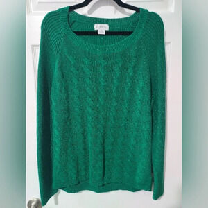 Liz Claiborne Green Sparkle Cable Knit Scoop Neck Sweater in Size XXL